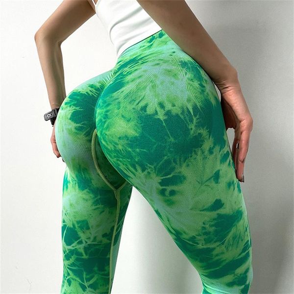 

yoga outfit pants tie dye print seamless fitness leggings sport tights women stretchy high waist push up running workout gym clothing