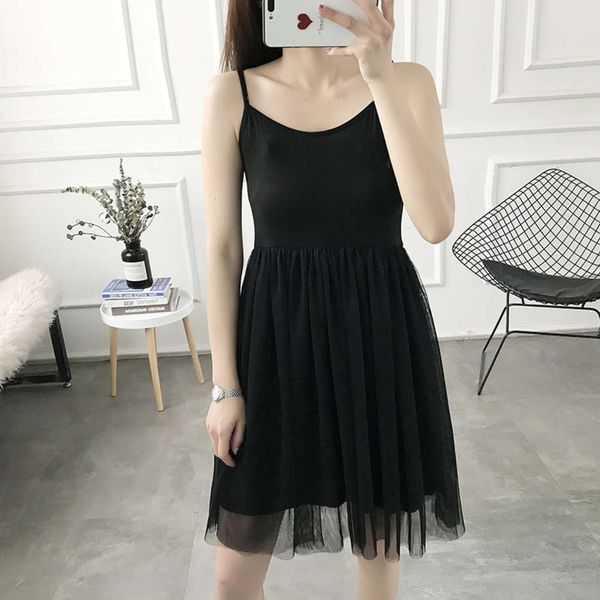 

popular shawl new skirt medium and suspender short two-layer mesh high waist modal loose lace base dress hot, White;black