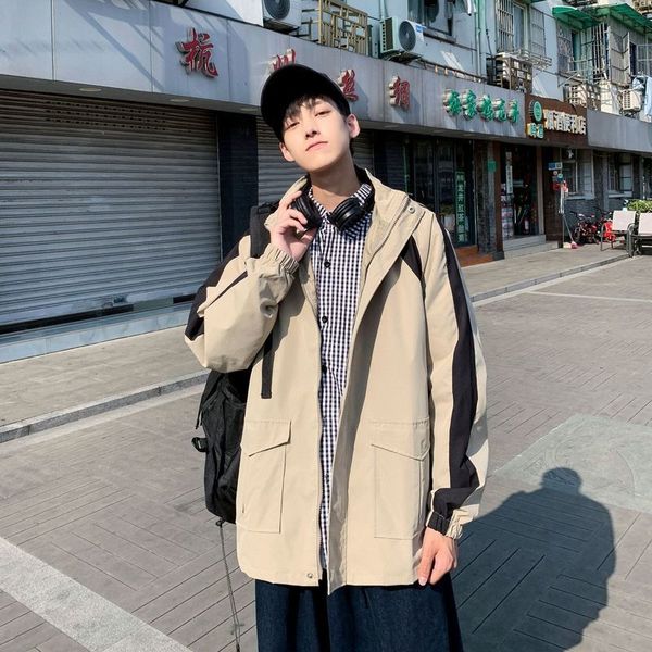 

2021 autumn new lovers color contrast hooded jacket men's trend sports student loose clothes, Black;brown