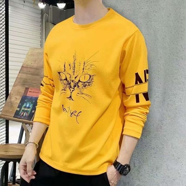 

autumn sweater men's korean long t-shirt round neck sports casual fashion, White