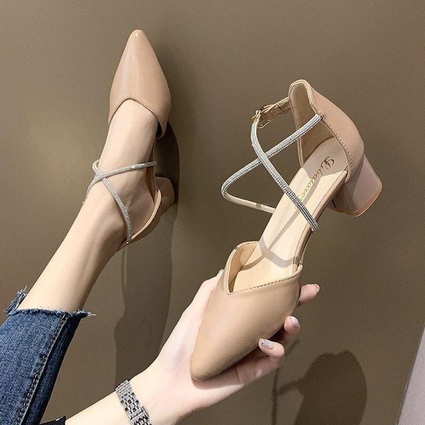 

dress shoes high heels, thick single shoes, buckle with rhinestones, fairy style toe sandals, women's x720, Black