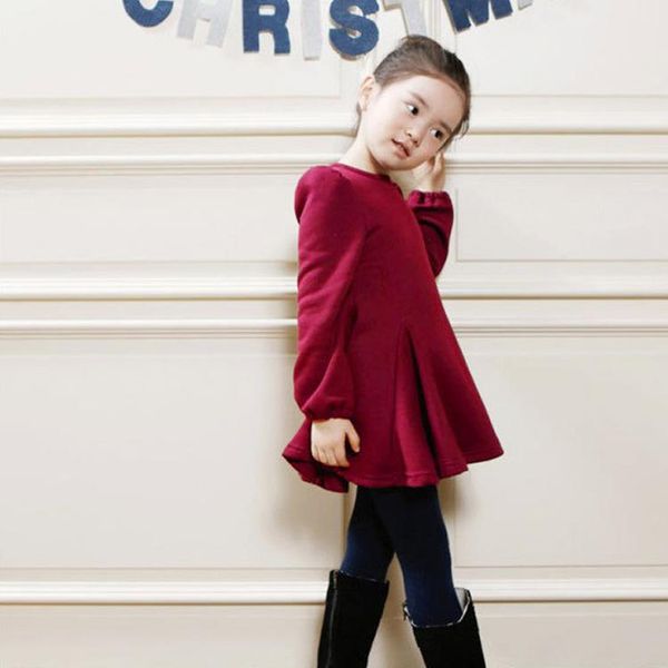 

girl's dresses children's dress girl cotton long sleeved black red gray 3 colors 2-8 ages, Red;yellow