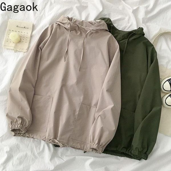 

women's hoodies & sweatshirts gagaok women streetwear spring autumn solid hooded pockets loose casual wild harajuku female fashion pull, Black