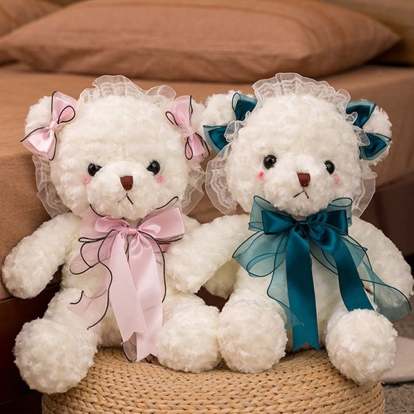 

30cm silk ribbon bowknot plush toys teddy bear doll pendant home decoration pp cotton soft stuffed bears toy-doll toy gifts