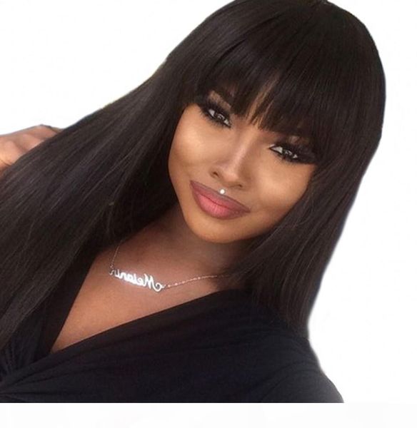 

lace front human hair wigs full lace wigs for women peruvian human hair long straight bangs wig, Black;brown