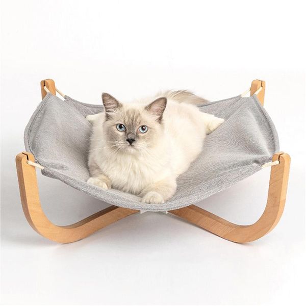 

cat beds & furniture wooden hammock bed summer pet climbing frame portable cats house shelves katten hangmat hamac chat washable itter dd50m