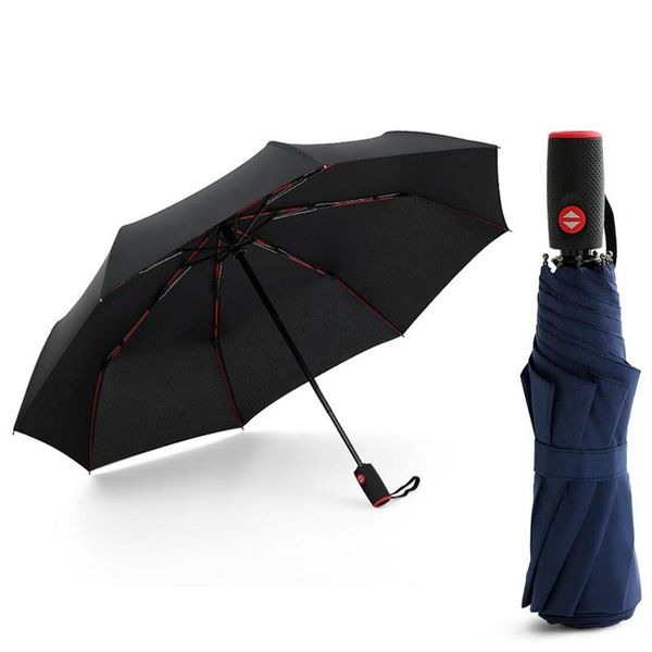

umbrellas automatic folding umbrella for men women with non-slip handle men's women's rain and sun red ribs uv parasol