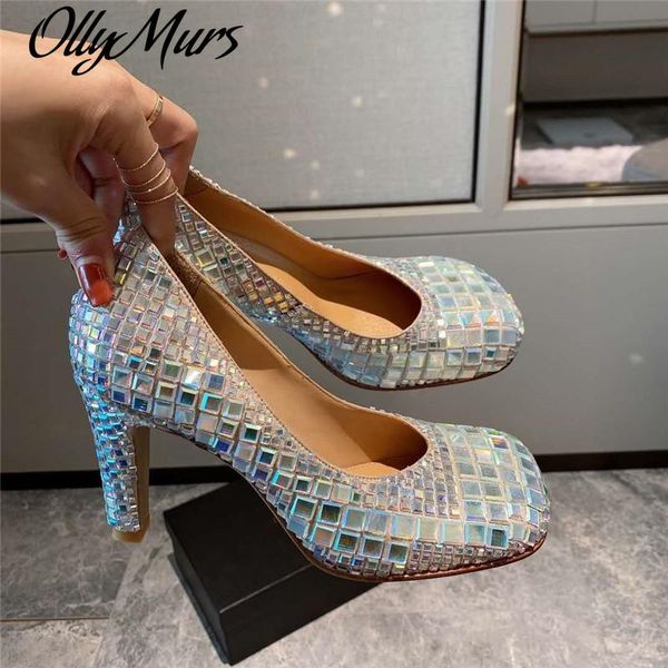

dress shoes blingbling glitter leather woman square toe thin heel pumps women slip on brand designer runway, Black