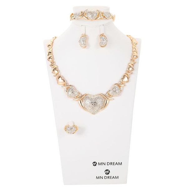 

earrings & necklace est african dubai jewelry sets nigerian bear heart shape crystal set for women italian accessories, Silver