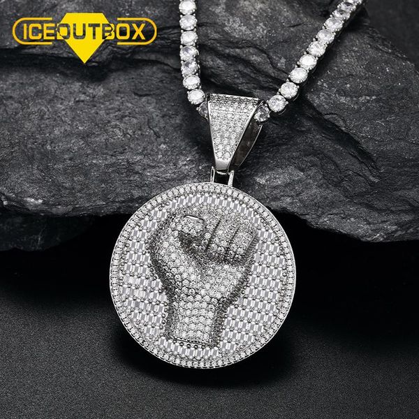 

pendant necklaces round fist hand necklace micro pave full of crystal iced out cubic zircon hip hop rock trendy jewelry 2021 gifts, Silver
