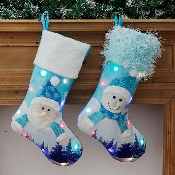 Led leuchtende Weihnachtsstrümpfe für den Weihnachtsmann, Schneemann, Weihnachtsbaumdekoration, Anhänger, Ornamente, Socken, Geschenktüte, Süßigkeitentüten 4966