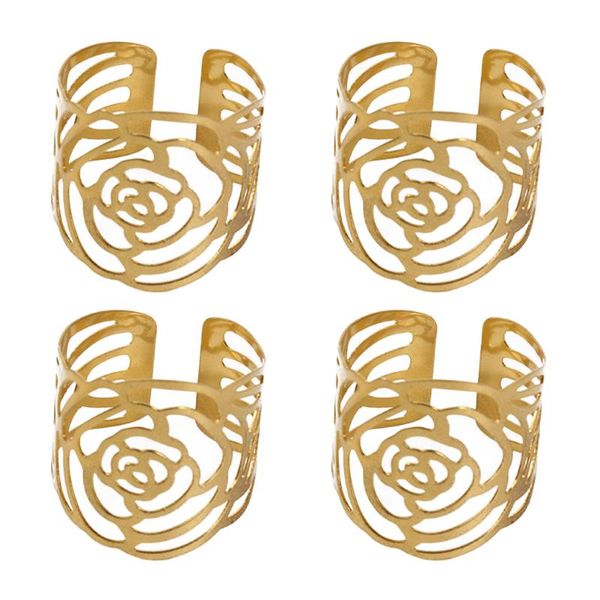 

napkin rings 4pcs golden hollow out rose shape buckles iron holders elegant dinning table setting decoration for
