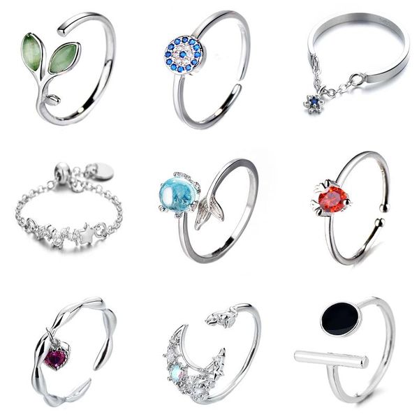 

wedding rings korean luxury zirconia exquisite for women jewelry ocean heart charm chain ring hypoallergenic silver plated, Slivery;golden