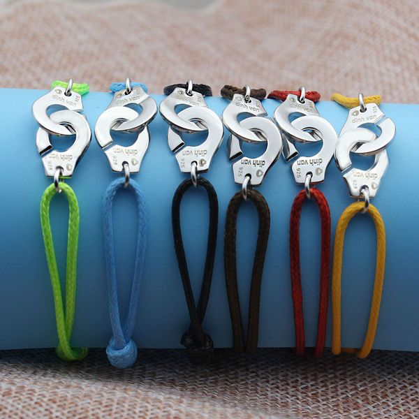 

wholesale- france paris jewelry 925 sterling silver handcuffs bracelet for women with rope 925 silver pendant bracelet menottes, White