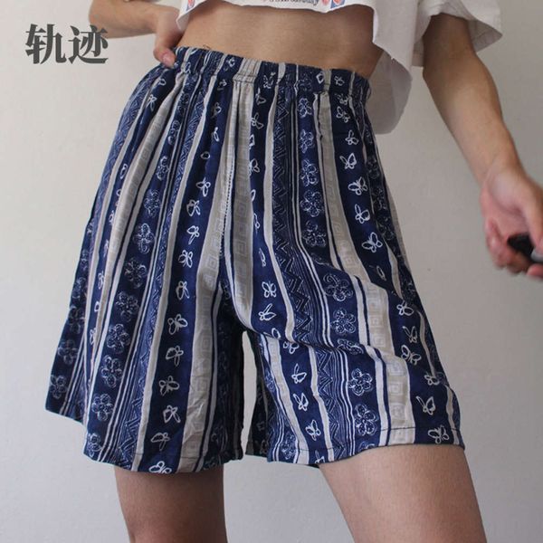 

summer casual wide leg rubber band trend printed shorts for women, Black;white
