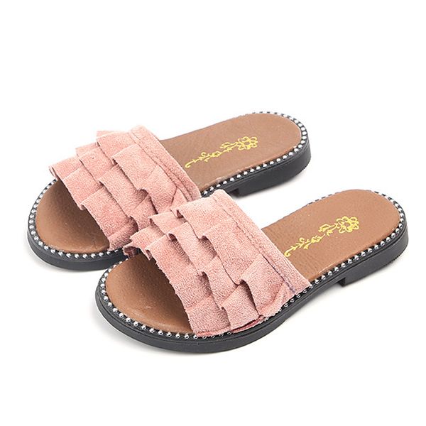 

new summer girls flip-flops children fashion non-slip candy color flat beach sandals kids indoor soft bottom cool slippers 26-36 210303, Black;grey