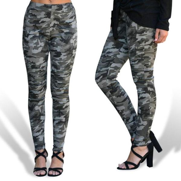 

women's pants & capris slim crease printed casual fashion style camouflage women high trousers, Black;white