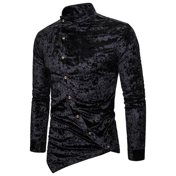 

fashion shirts men dress irregular velvet long sleeve chemise homme male casual solid color slim fit social shirts streetwear, White;black