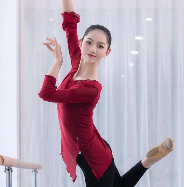 

clothes ballet practice mesh aerobics dance shirt zc8i, White