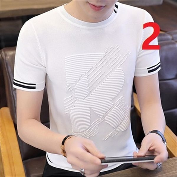 

New 2021 Short-sleeved T-shirt Tide Brand Summer Thin Section Repair Shirt Korean Trend Men's Half-sleeved 064V, White;black