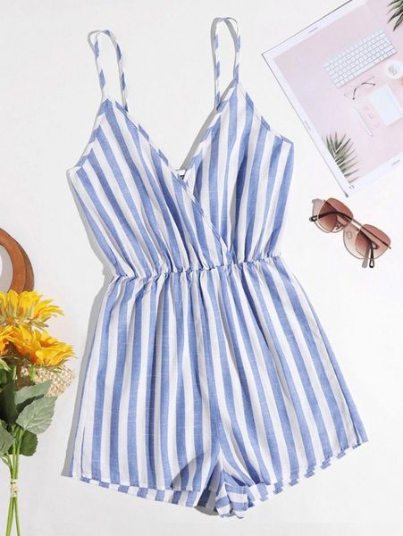 

striped cami romper j0vp#, White