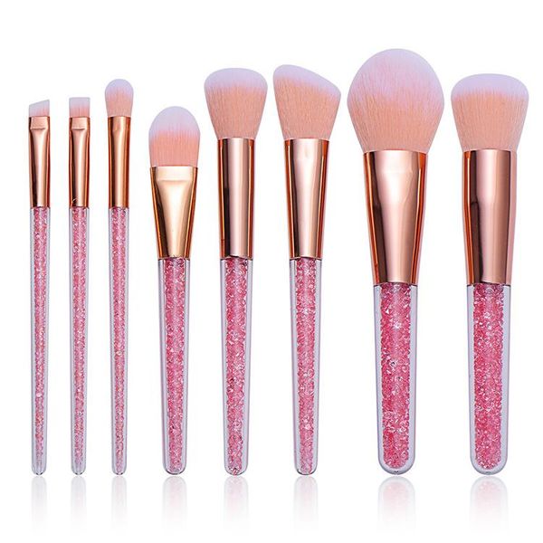 

makeup brushes 8pcs transparent crystal diamond particle handle set for eye shadow highlight foundation powder eyeliner