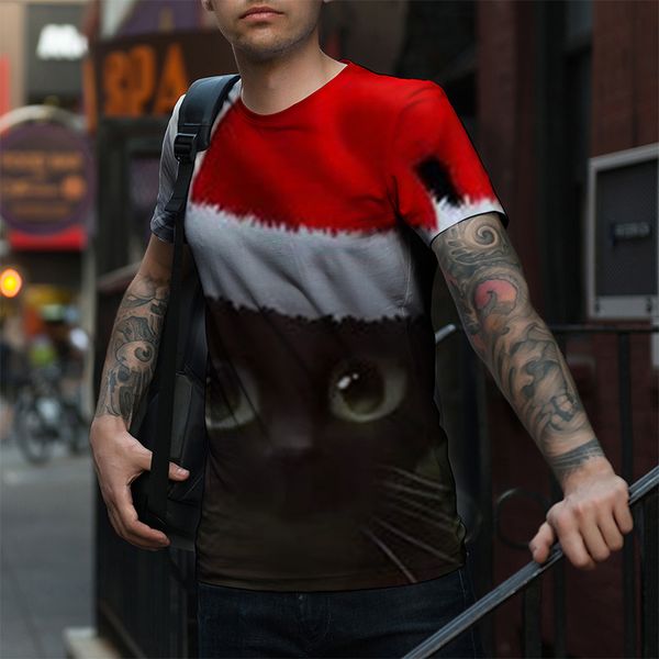 

men's christmas tree black cat series printed pattern 3d printing fashion christmas short sleeve breathable daily street shooting party, White;black