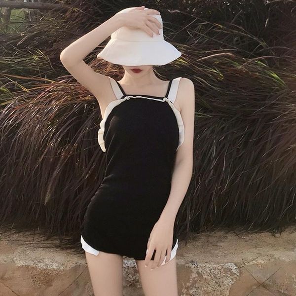 

lady solid flare ruffles slip swimwear backless style one piece women bikini wear