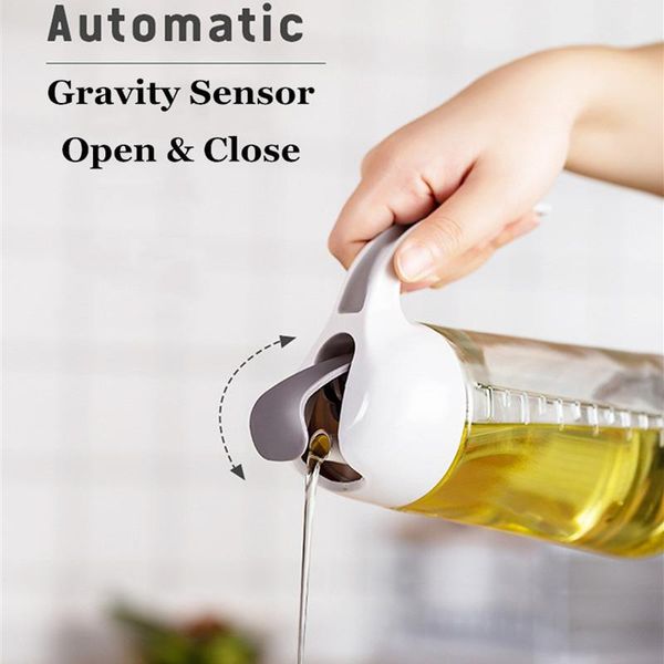 

smart electric toothbrush automatic opening closing leakproof oil bottle dispenser gravity open glass vinegar can for kitchen articles