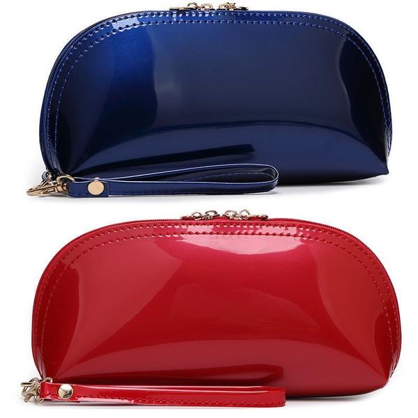 

woman wallet long clutch patent leather solid sequin pouch shell type sweet lady purse double head mobile phone bag, Red;black
