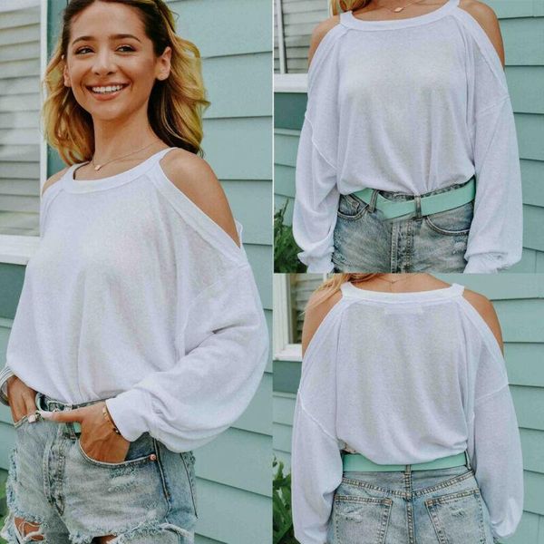 

women's t-shirt 2021 est fashion ladies summer long sleeve shirt loose casual solid, White