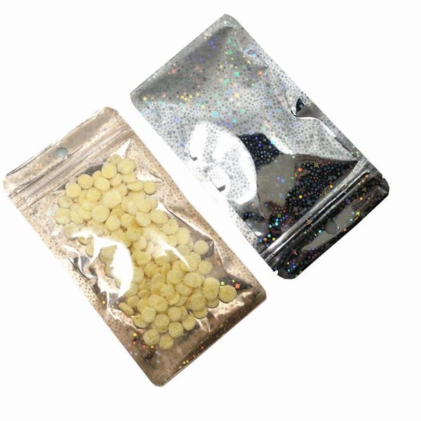 

gift wrap golden glittery aluminum foil package bags clear plastic electronic product storage bag mylar packing pouches hang hole