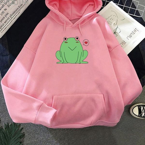 

women's hoodies & sweatshirts 40# kawaii autumn winter hooded loose casual frog-design prints pockets hood korean drawstring, Black