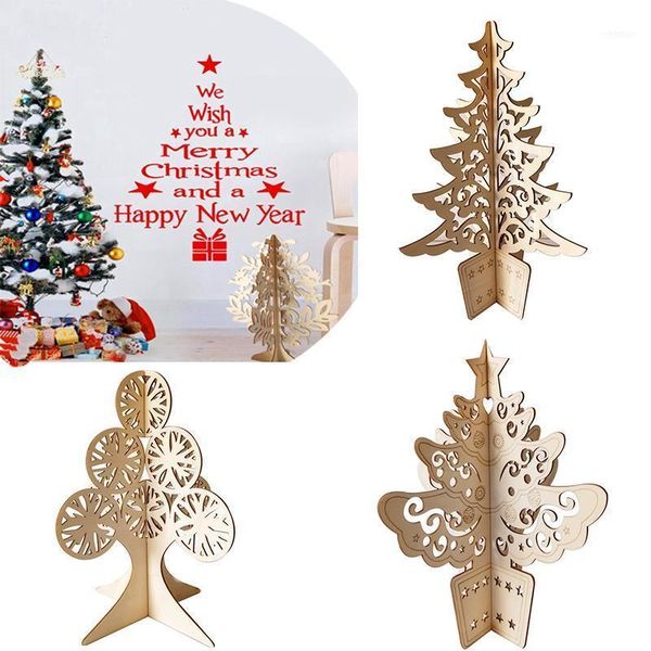 

christmas decorations wooden tree three-dimensional decor openwork carving deskparty home1