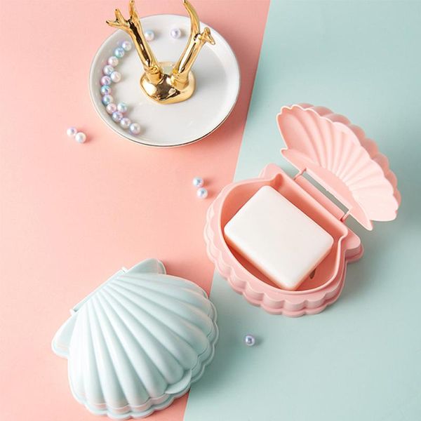 

soap dishes creative shell shape box bathroom drain holder travel storage protect case accessories