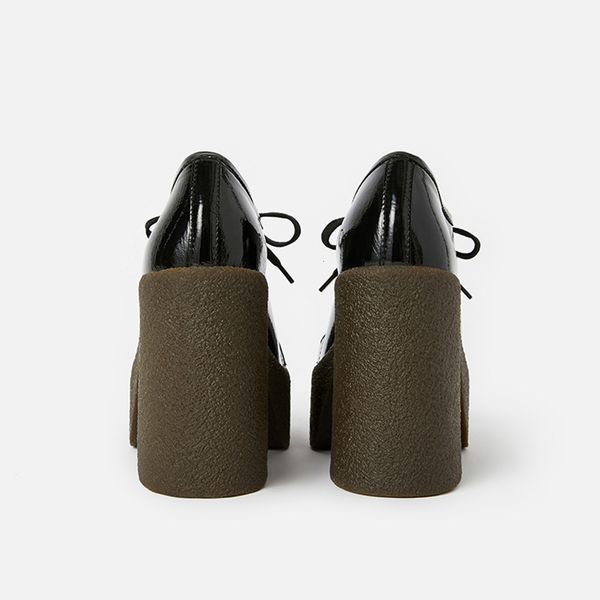 

sandals womans new ankle strap shoes genuine leather square heels platform thick heel pumps retro toe lady footwear 578s, Black