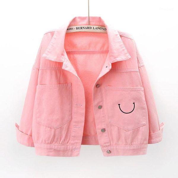 

women's jackets korean autumn pink white denim jacket coat women 6 color outwear loose big pocket three quarter sleeve short jeans fema, Black;brown