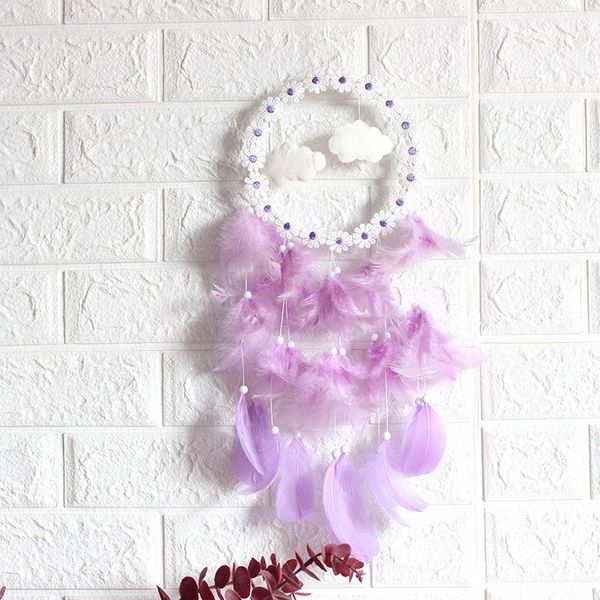

girl white lovely soft feather purple catcher dream net room decoration wind chime gift