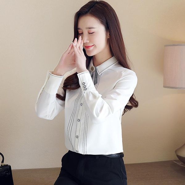 

women's blouses & shirts 2021 spring autumn women white blouse office lady slim spliced loose long sleeve solid chiffon casual patchwor
