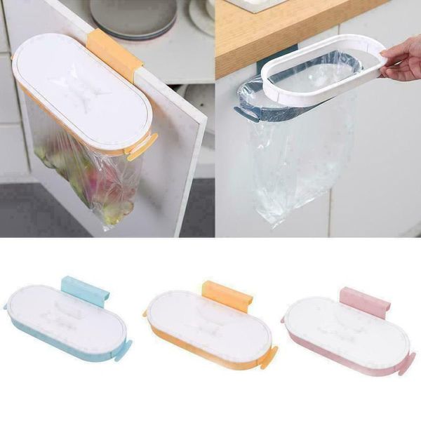 

waste bins kitchen plastic garbage bag rack hanging organizer portable cabinet door-back trash bracket gadgets