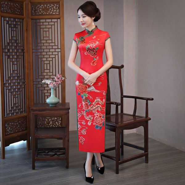 

ethnic clothing chinese long dress women's silk cheongsam size -3xl, Red