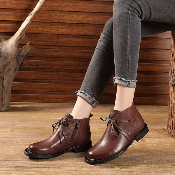 

boots children autumn british style short boots round head low heel leather casual single, Black