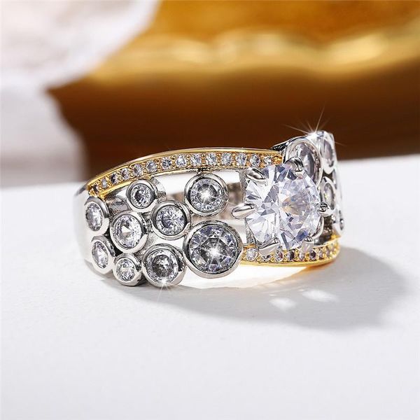 

wedding rings huitan bling cubic zirconia women crystal cz luxury lady's finger-ring for party gift trendy jewelry, Slivery;golden