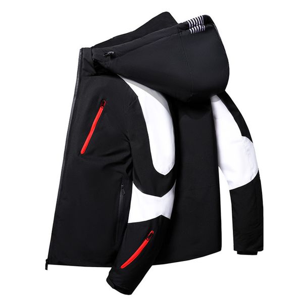 

et 2021 winter new korean hooded splicing youth white duck down fashion men's coat, Black