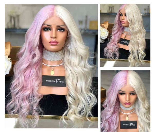 

wig female half pink white wavy long curly hair rose net cover cos, Black;brown