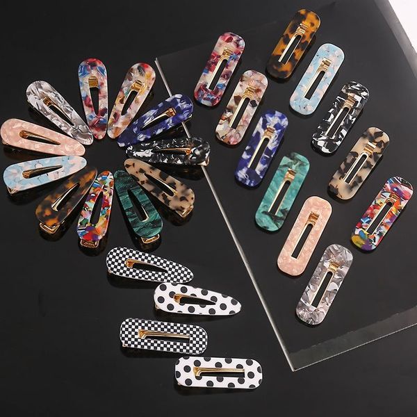

hair clips & barrettes hihosilver marbling acrylic hairpins women open close buckle square sharp leopard hairgrips girls fg007, Golden;silver