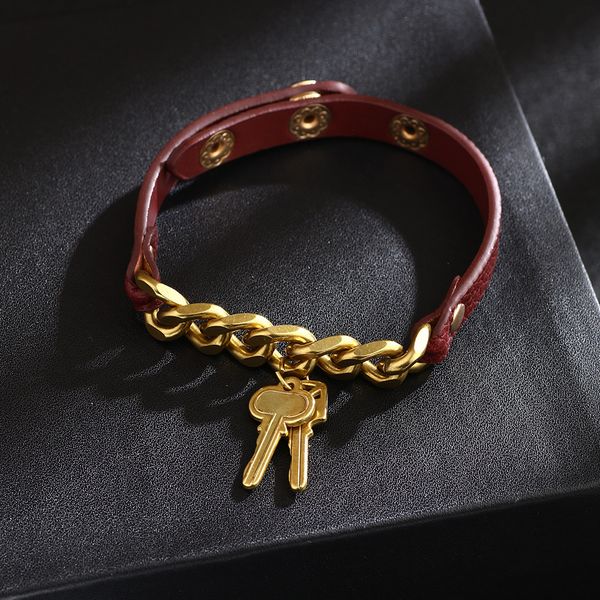 Новый 20,5 см кожаные ссылки цепные браслеты браслеты для женщин маленький ключ отбрасывается браслет пульсирас ювелирные аксессуары подарок подарок
