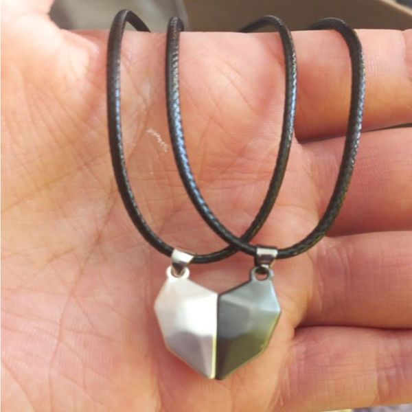 

pendant necklaces 1pair magnetic couple heart shape necklace gothic punk style for men women festival jewelry couples gift, Silver