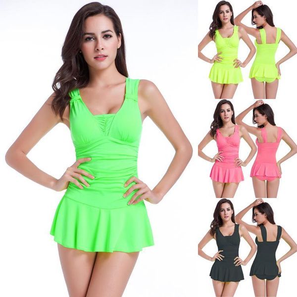 

women's swimwear 2021 skirt siamese cover belly thin waist gathered spring girl swimsuit conservative one piece, White;black