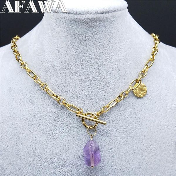 

pendant necklaces 2021 fashion stainless steel purple crystal necklace chain for women gold color jewelry cadenas mujer nz25s02, Silver